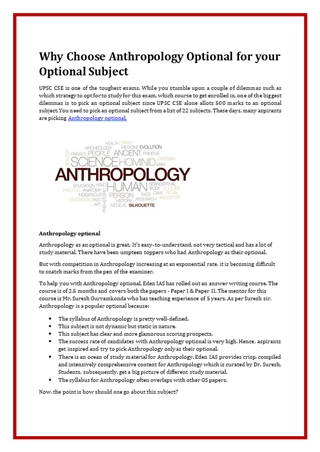 Why Choose Anthropology Optional for your UPSC Optional Subject,