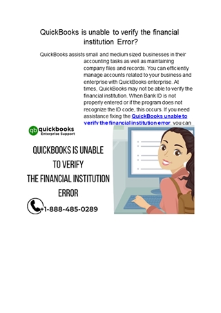 QuickBooks is unable to verify the Financial institution Error,