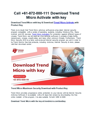 Call +61-872-000-111 Download Trend Micro Activate with key,