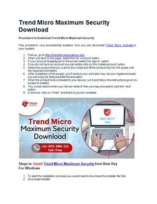 Call +61-872-000-111 Trend Micro Maximum Security Download,