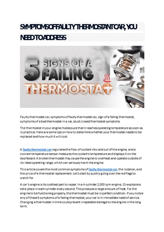 SYMPTOMS OF FAULTY THERMOSTANT CAR,