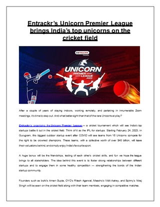 Entrackr’s Unicorn Premier League brings India’s top unicorns on the cricket field,