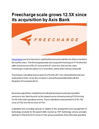 Freecharge scale grows 12.5X since its acquisition by Axis Bank,