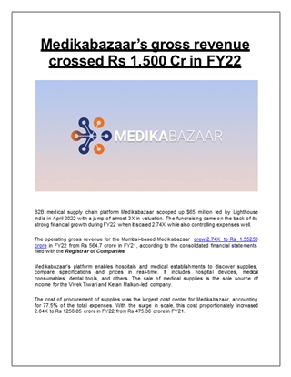 Medikabazaar’s gross revenue crossed Rs 1,500 Cr in FY22,