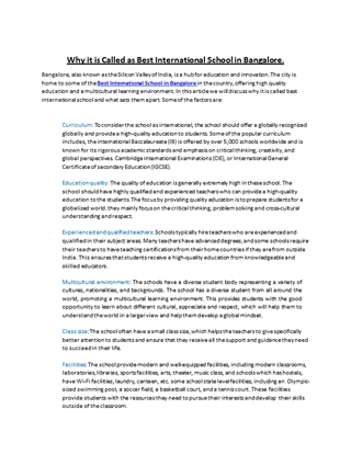 Why it is Called as Best International School in Bangalore..docx,