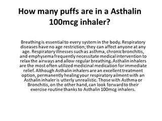 How many puffs are in a Asthalin 100mcg inhaler?,