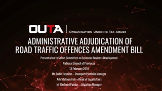 180213OUTA - ADMINISTRATIVE ADJUDICATION OF ROAD TRAFFIC OFFENCES AMENDMENT BILL, to Select,