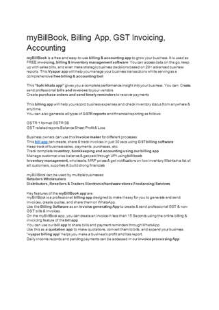 	 myBillBook, Billing App, GST Invoicing, Accounting,
