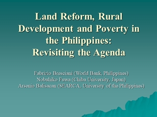 Land Reform, Rural Development and Poverty in the